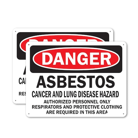 Signmission Asbestos Cancer and Lung Disease Hazard Authorized Personnel Only Respirators, Al, 18x12in, 2PK OS-2PACK-DS-A-1218-L-19269